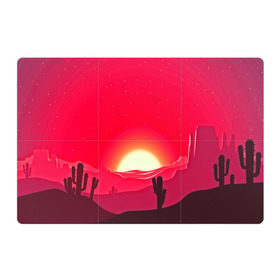Магнитный плакат 3Х2 с принтом Gorgeous sunset в Тюмени, Полимерный материал с магнитным слоем | 6 деталей размером 9*9 см | Тематика изображения на принте: 3d | арт | дикий запад | закат | кактус | природа | солнце