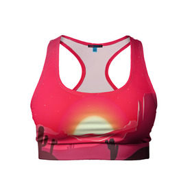 Женский спортивный топ 3D с принтом Gorgeous sunset в Тюмени, 82% полиэстер, 18% спандекс Ткань безопасна для здоровья, позволяет коже дышать, не мнется и не растягивается |  | 3d | арт | дикий запад | закат | кактус | природа | солнце