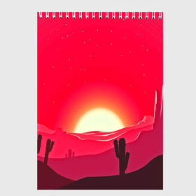 Скетчбук с принтом Gorgeous sunset в Тюмени, 100% бумага
 | 48 листов, плотность листов — 100 г/м2, плотность картонной обложки — 250 г/м2. Листы скреплены сверху удобной пружинной спиралью | 3d | арт | дикий запад | закат | кактус | природа | солнце