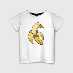 Детская футболка хлопок с принтом утка банан в Тюмени, 100% хлопок | круглый вырез горловины, полуприлегающий силуэт, длина до линии бедер | banana | duck | meme | банан | мем | утка