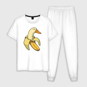 Мужская пижама хлопок с принтом утка банан в Тюмени, 100% хлопок | брюки и футболка прямого кроя, без карманов, на брюках мягкая резинка на поясе и по низу штанин
 | banana | duck | meme | банан | мем | утка