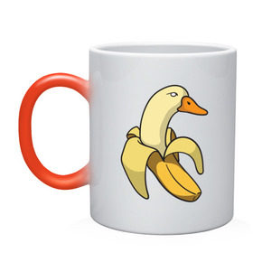 Кружка хамелеон с принтом утка банан в Тюмени, керамика | меняет цвет при нагревании, емкость 330 мл | banana | duck | meme | банан | мем | утка