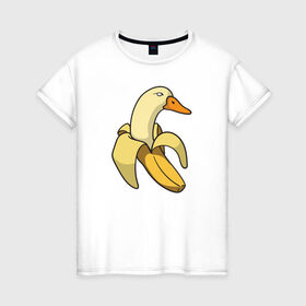 Женская футболка хлопок с принтом утка банан в Тюмени, 100% хлопок | прямой крой, круглый вырез горловины, длина до линии бедер, слегка спущенное плечо | banana | duck | meme | банан | мем | утка