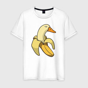 Мужская футболка хлопок с принтом утка банан в Тюмени, 100% хлопок | прямой крой, круглый вырез горловины, длина до линии бедер, слегка спущенное плечо. | banana | duck | meme | банан | мем | утка