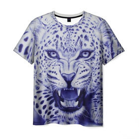 Мужская футболка 3D с принтом Леопард в Тюмени, 100% полиэфир | прямой крой, круглый вырез горловины, длина до линии бедер | арт | гепард | дикая кошка | зверь | искусство | кошка | леопард | хищник