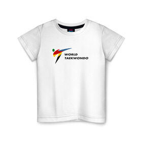 Детская футболка хлопок с принтом World Taekwondo logo в Тюмени, 100% хлопок | круглый вырез горловины, полуприлегающий силуэт, длина до линии бедер | Тематика изображения на принте: world taekwondo | wt | логотип | тхэквондо