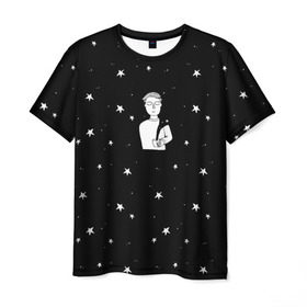 Мужская футболка 3D с принтом Чай Космос в Тюмени, 100% полиэфир | прямой крой, круглый вырез горловины, длина до линии бедер | Тематика изображения на принте: звезды | корабль | космонавт | кофе | мужчина | небо | ночь | парень | черно белый | эмоции