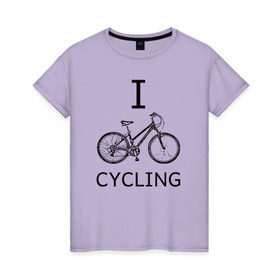 Женская футболка хлопок с принтом I love cycling в Тюмени, 100% хлопок | прямой крой, круглый вырез горловины, длина до линии бедер, слегка спущенное плечо | bicycle | bike | bmx | cycling | enjoy | i | like | love | moto | ride | rider | sport | байк | велик | вело | велосипед | велосипедист | ездить | зож | катать | кататься | лето | спорт | спортсмен