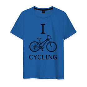 Мужская футболка хлопок с принтом I love cycling в Тюмени, 100% хлопок | прямой крой, круглый вырез горловины, длина до линии бедер, слегка спущенное плечо. | Тематика изображения на принте: bicycle | bike | bmx | cycling | enjoy | i | like | love | moto | ride | rider | sport | байк | велик | вело | велосипед | велосипедист | ездить | зож | катать | кататься | лето | спорт | спортсмен