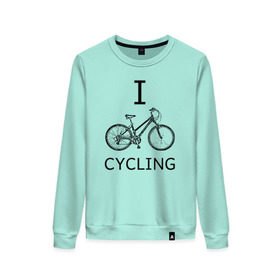 Женский свитшот хлопок с принтом I love cycling в Тюмени, 100% хлопок | прямой крой, круглый вырез, на манжетах и по низу широкая трикотажная резинка  | bicycle | bike | bmx | cycling | enjoy | i | like | love | moto | ride | rider | sport | байк | велик | вело | велосипед | велосипедист | ездить | зож | катать | кататься | лето | спорт | спортсмен