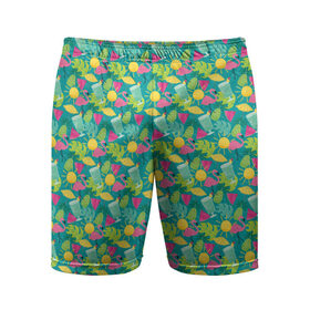 Мужские шорты 3D спортивные с принтом Гаваи в Тюмени,  |  | Тематика изображения на принте: aloha | fruits | hawaii | summer | ананас | арбуз | гаваи | пальмы | пляж | солнце | тропики | фламинго | флорида | фрукты