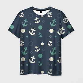 Мужская футболка 3D с принтом Морская в Тюмени, 100% полиэфир | прямой крой, круглый вырез горловины, длина до линии бедер | Тематика изображения на принте: вода | лето | море | океан | отдых | синий | темный | узор | якорь