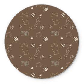 Коврик круглый с принтом Кофе в Тюмени, резина и полиэстер | круглая форма, изображение наносится на всю лицевую часть | coffee | кофе | паттерн