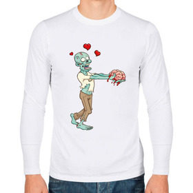 Мужской лонгслив хлопок с принтом Zombie love в Тюмени, 100% хлопок |  | brain | heart | love | zombie | зомби | любовь | мозги | сердце