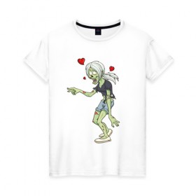 Женская футболка хлопок с принтом Zombie love в Тюмени, 100% хлопок | прямой крой, круглый вырез горловины, длина до линии бедер, слегка спущенное плечо | Тематика изображения на принте: heart | love | zombie | зомби | любовь | сердце