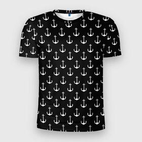Мужская футболка 3D спортивная с принтом Якорьки в Тюмени, 100% полиэстер с улучшенными характеристиками | приталенный силуэт, круглая горловина, широкие плечи, сужается к линии бедра | Тематика изображения на принте: 3d | арт | лето | море | морские | текстура | черно белые | якорь