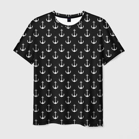 Мужская футболка 3D с принтом Якорьки в Тюмени, 100% полиэфир | прямой крой, круглый вырез горловины, длина до линии бедер | Тематика изображения на принте: 3d | арт | лето | море | морские | текстура | черно белые | якорь