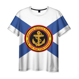 Мужская футболка 3D с принтом Морская пехота России в Тюмени, 100% полиэфир | прямой крой, круглый вырез горловины, длина до линии бедер | 3d | вмф | море | морпехи | морские | флаг | якорь