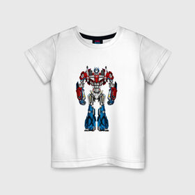 Детская футболка хлопок с принтом Оптимус Прайм в Тюмени, 100% хлопок | круглый вырез горловины, полуприлегающий силуэт, длина до линии бедер | autobot | robot | transformers | автобот | кибертрон | оптимус | прайм | робот