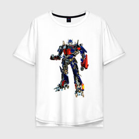 Мужская футболка хлопок Oversize с принтом Оптимус в Тюмени, 100% хлопок | свободный крой, круглый ворот, “спинка” длиннее передней части | autobot | robot | transformers | автобот | кибертрон | оптимус | прайм | робот