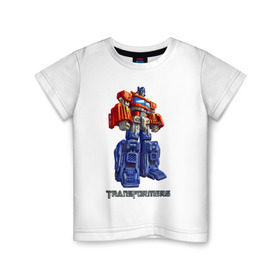 Детская футболка хлопок с принтом Оптимус Прайм в Тюмени, 100% хлопок | круглый вырез горловины, полуприлегающий силуэт, длина до линии бедер | Тематика изображения на принте: autobot | robot | transformers | автобот | кибертрон | оптимус | прайм | робот