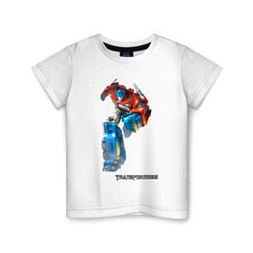 Детская футболка хлопок с принтом Оптимус Прайм в Тюмени, 100% хлопок | круглый вырез горловины, полуприлегающий силуэт, длина до линии бедер | autobot | robot | transformers | автобот | кибертрон | оптимус | прайм | робот