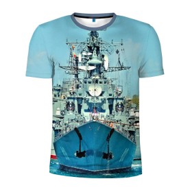Мужская футболка 3D спортивная с принтом Сторожевой корабль в Тюмени, 100% полиэстер с улучшенными характеристиками | приталенный силуэт, круглая горловина, широкие плечи, сужается к линии бедра | Тематика изображения на принте: 3d | море | севастополь | сторожевой корабль | судно | черноморский флот