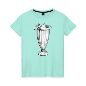 Женская футболка хлопок с принтом 5$ Milkshake в Тюмени, 100% хлопок | прямой крой, круглый вырез горловины, длина до линии бедер, слегка спущенное плечо | pulp fiction | винсент вега | криминальное чтиво | милкшейк | мия уоллес | пятидолларовый молочный коктейль