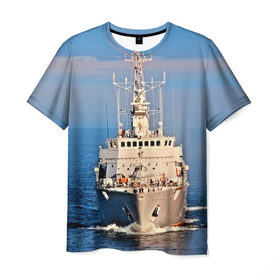 Мужская футболка 3D с принтом Тральщик в Тюмени, 100% полиэфир | прямой крой, круглый вырез горловины, длина до линии бедер | балтийское море | корабль | судно | флот