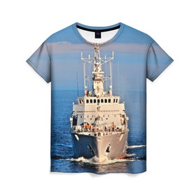 Женская футболка 3D с принтом Тральщик в Тюмени, 100% полиэфир ( синтетическое хлопкоподобное полотно) | прямой крой, круглый вырез горловины, длина до линии бедер | балтийское море | корабль | судно | флот