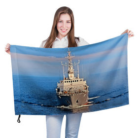 Флаг 3D с принтом Тральщик в Тюмени, 100% полиэстер | плотность ткани — 95 г/м2, размер — 67 х 109 см. Принт наносится с одной стороны | балтийское море | корабль | судно | флот