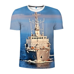 Мужская футболка 3D спортивная с принтом Тральщик в Тюмени, 100% полиэстер с улучшенными характеристиками | приталенный силуэт, круглая горловина, широкие плечи, сужается к линии бедра | балтийское море | корабль | судно | флот