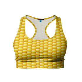 Женский спортивный топ 3D с принтом Сладкая вареная кукуруза в Тюмени, 82% полиэстер, 18% спандекс Ткань безопасна для здоровья, позволяет коже дышать, не мнется и не растягивается |  | еда | кукуруза