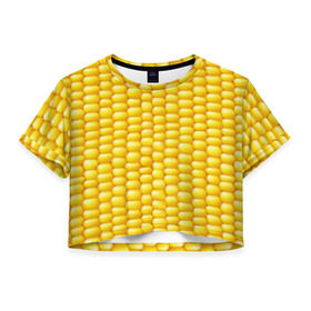 Женская футболка 3D укороченная с принтом Сладкая вареная кукуруза в Тюмени, 100% полиэстер | круглая горловина, длина футболки до линии талии, рукава с отворотами | еда | кукуруза