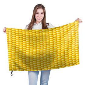 Флаг 3D с принтом Сладкая вареная кукуруза в Тюмени, 100% полиэстер | плотность ткани — 95 г/м2, размер — 67 х 109 см. Принт наносится с одной стороны | еда | кукуруза