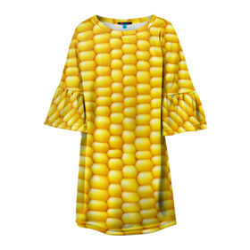 Детское платье 3D с принтом Сладкая вареная кукуруза в Тюмени, 100% полиэстер | прямой силуэт, чуть расширенный к низу. Круглая горловина, на рукавах — воланы | Тематика изображения на принте: еда | кукуруза