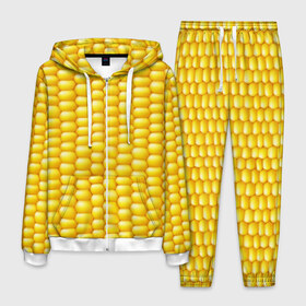 Мужской костюм 3D с принтом Сладкая вареная кукуруза в Тюмени, 100% полиэстер | Манжеты и пояс оформлены тканевой резинкой, двухслойный капюшон со шнурком для регулировки, карманы спереди | еда | кукуруза