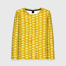 Женский лонгслив 3D с принтом Сладкая вареная кукуруза в Тюмени, 100% полиэстер | длинные рукава, круглый вырез горловины, полуприлегающий силуэт | еда | кукуруза