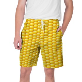 Мужские шорты 3D с принтом Сладкая вареная кукуруза в Тюмени,  полиэстер 100% | прямой крой, два кармана без застежек по бокам. Мягкая трикотажная резинка на поясе, внутри которой широкие завязки. Длина чуть выше колен | еда | кукуруза