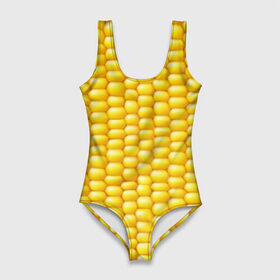 Купальник-боди 3D с принтом Сладкая вареная кукуруза в Тюмени, 82% полиэстер, 18% эластан | Круглая горловина, круглый вырез на спине | еда | кукуруза