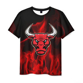 Мужская футболка 3D с принтом Angry bull в Тюмени, 100% полиэфир | прямой крой, круглый вырез горловины, длина до линии бедер | 3d | angry bull | in fire | бык | в огне | дым | животные | мощь | огненный | огонь | пламя | пожар | сила | стихия