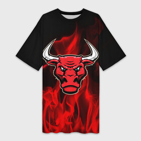 Платье-футболка 3D с принтом Angry bull в Тюмени,  |  | Тематика изображения на принте: 3d | angry bull | in fire | бык | в огне | дым | животные | мощь | огненный | огонь | пламя | пожар | сила | стихия