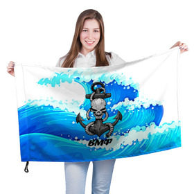 Флаг 3D с принтом ВМФ в Тюмени, 100% полиэстер | плотность ткани — 95 г/м2, размер — 67 х 109 см. Принт наносится с одной стороны | 3d | армия | вмф | волны | море | морской флот | океан | силовые структуры | скелет | череп | якорь