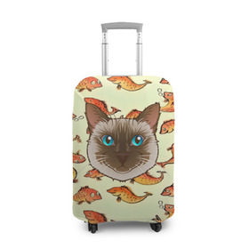 Чехол для чемодана 3D с принтом Котик в рыбках! в Тюмени, 86% полиэфир, 14% спандекс | двустороннее нанесение принта, прорези для ручек и колес | животные | коты | котэ | котята | милые животные | прикольные | рыба | рыбки | цветные | яркие