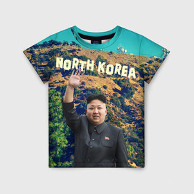 Детская футболка 3D с принтом NORTH KOREA в Тюмени, 100% гипоаллергенный полиэфир | прямой крой, круглый вырез горловины, длина до линии бедер, чуть спущенное плечо, ткань немного тянется | hollywood | kim jong un | north korea | ким чен ын | северная корея