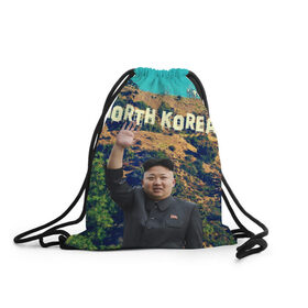 Рюкзак-мешок 3D с принтом NORTH KOREA в Тюмени, 100% полиэстер | плотность ткани — 200 г/м2, размер — 35 х 45 см; лямки — толстые шнурки, застежка на шнуровке, без карманов и подкладки | Тематика изображения на принте: hollywood | kim jong un | north korea | ким чен ын | северная корея
