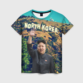 Женская футболка 3D с принтом NORTH KOREA в Тюмени, 100% полиэфир ( синтетическое хлопкоподобное полотно) | прямой крой, круглый вырез горловины, длина до линии бедер | Тематика изображения на принте: hollywood | kim jong un | north korea | ким чен ын | северная корея