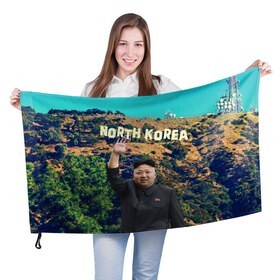 Флаг 3D с принтом NORTH KOREA в Тюмени, 100% полиэстер | плотность ткани — 95 г/м2, размер — 67 х 109 см. Принт наносится с одной стороны | Тематика изображения на принте: hollywood | kim jong un | north korea | ким чен ын | северная корея