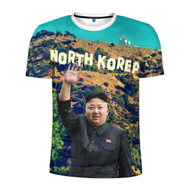 Мужская футболка 3D спортивная с принтом NORTH KOREA в Тюмени, 100% полиэстер с улучшенными характеристиками | приталенный силуэт, круглая горловина, широкие плечи, сужается к линии бедра | hollywood | kim jong un | north korea | ким чен ын | северная корея