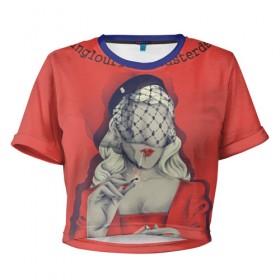 Женская футболка 3D укороченная с принтом Бесславные ублюдки в Тюмени, 100% полиэстер | круглая горловина, длина футболки до линии талии, рукава с отворотами | inglourious basterds | жид медведь | квентин | мсье лападит | тарантино